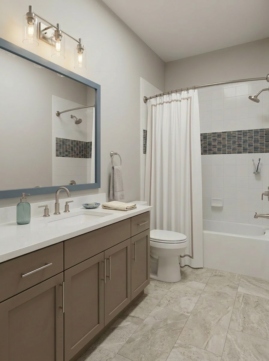 Clean, hotel-style shared bathroom